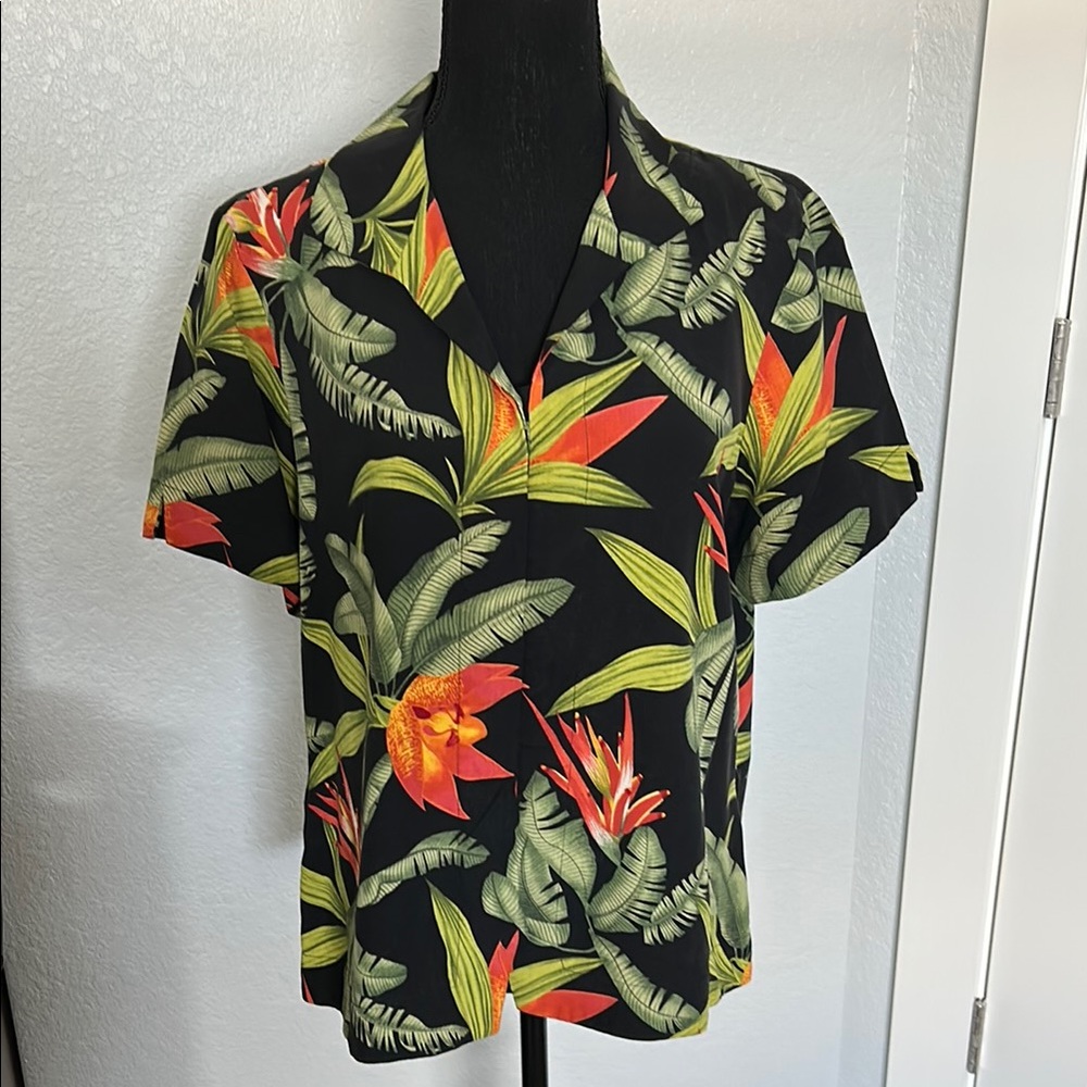 Tommy Bahama Black and Red Floral Silk Shirt
